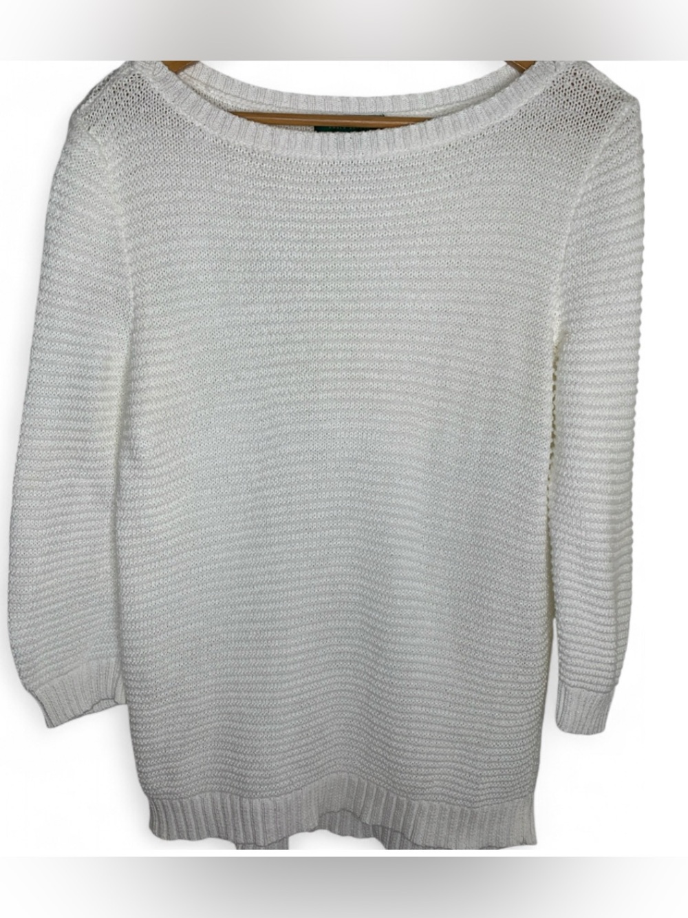Vintage Lauren Ralph Lauren Size XL Boat Neck White 3/4 Sl Sweater Cotton